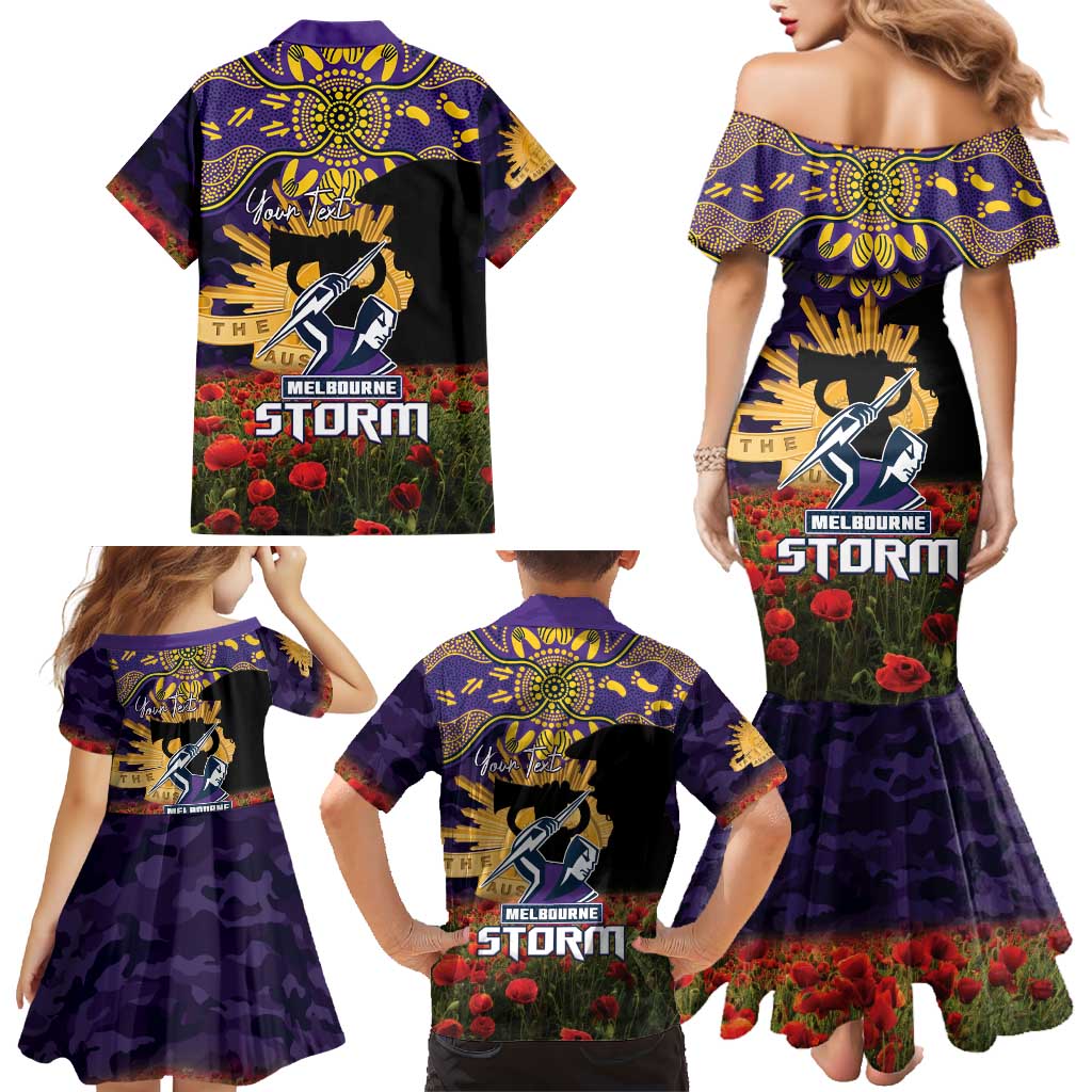 Personalised Melbourne Storm Rugby ANZAC Day Family Matching Mermaid Dress and Hawaiian Shirt Last Post Poppy We Will Remember Them