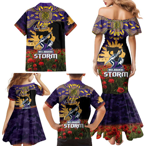 Personalised Melbourne Storm Rugby ANZAC Day Family Matching Mermaid Dress and Hawaiian Shirt Last Post Poppy We Will Remember Them