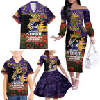 Personalised Melbourne Storm Rugby ANZAC Day Family Matching Off The Shoulder Long Sleeve Dress and Hawaiian Shirt Last Post Poppy We Will Remember Them
