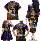 Personalised Melbourne Storm Rugby ANZAC Day Family Matching Off The Shoulder Long Sleeve Dress and Hawaiian Shirt Last Post Poppy We Will Remember Them