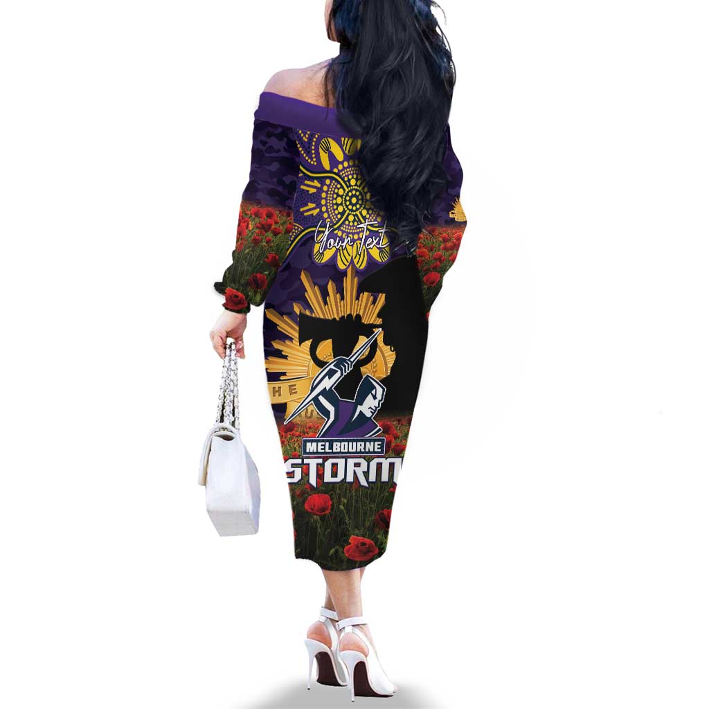 Personalised Melbourne Storm Rugby ANZAC Day Family Matching Off The Shoulder Long Sleeve Dress and Hawaiian Shirt Last Post Poppy We Will Remember Them