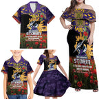 Personalised Melbourne Storm Rugby ANZAC Day Family Matching Off Shoulder Maxi Dress and Hawaiian Shirt Last Post Poppy We Will Remember Them