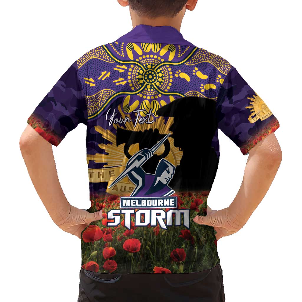 Personalised Melbourne Storm Rugby ANZAC Day Family Matching Off Shoulder Maxi Dress and Hawaiian Shirt Last Post Poppy We Will Remember Them