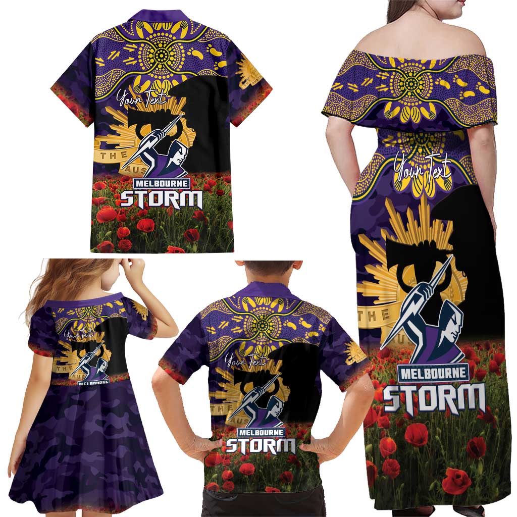 Personalised Melbourne Storm Rugby ANZAC Day Family Matching Off Shoulder Maxi Dress and Hawaiian Shirt Last Post Poppy We Will Remember Them