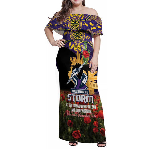 Personalised Melbourne Storm Rugby ANZAC Day Family Matching Off Shoulder Maxi Dress and Hawaiian Shirt Last Post Poppy We Will Remember Them