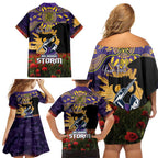 Personalised Melbourne Storm Rugby ANZAC Day Family Matching Off Shoulder Short Dress and Hawaiian Shirt Last Post Poppy We Will Remember Them