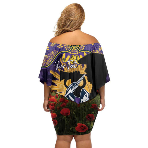 Personalised Melbourne Storm Rugby ANZAC Day Family Matching Off Shoulder Short Dress and Hawaiian Shirt Last Post Poppy We Will Remember Them