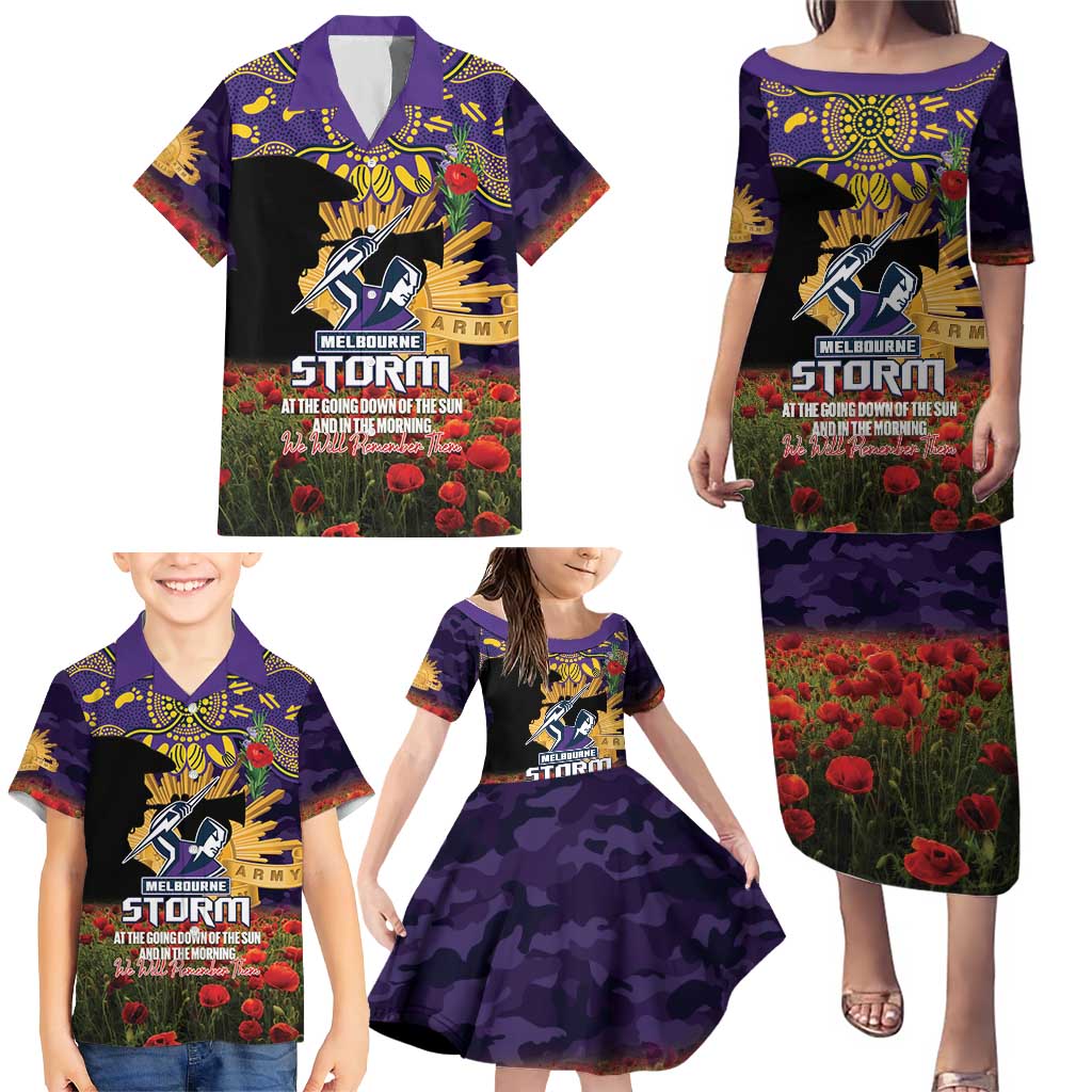 Personalised Melbourne Storm Rugby ANZAC Day Family Matching Puletasi and Hawaiian Shirt Last Post Poppy We Will Remember Them