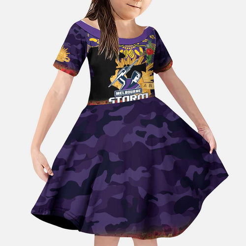 Personalised Melbourne Storm Rugby ANZAC Day Family Matching Short Sleeve Bodycon Dress and Hawaiian Shirt Last Post Poppy We Will Remember Them
