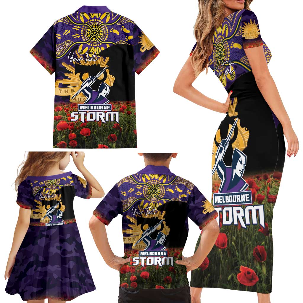 Personalised Melbourne Storm Rugby ANZAC Day Family Matching Short Sleeve Bodycon Dress and Hawaiian Shirt Last Post Poppy We Will Remember Them
