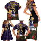 Personalised Melbourne Storm Rugby ANZAC Day Family Matching Short Sleeve Bodycon Dress and Hawaiian Shirt Last Post Poppy We Will Remember Them