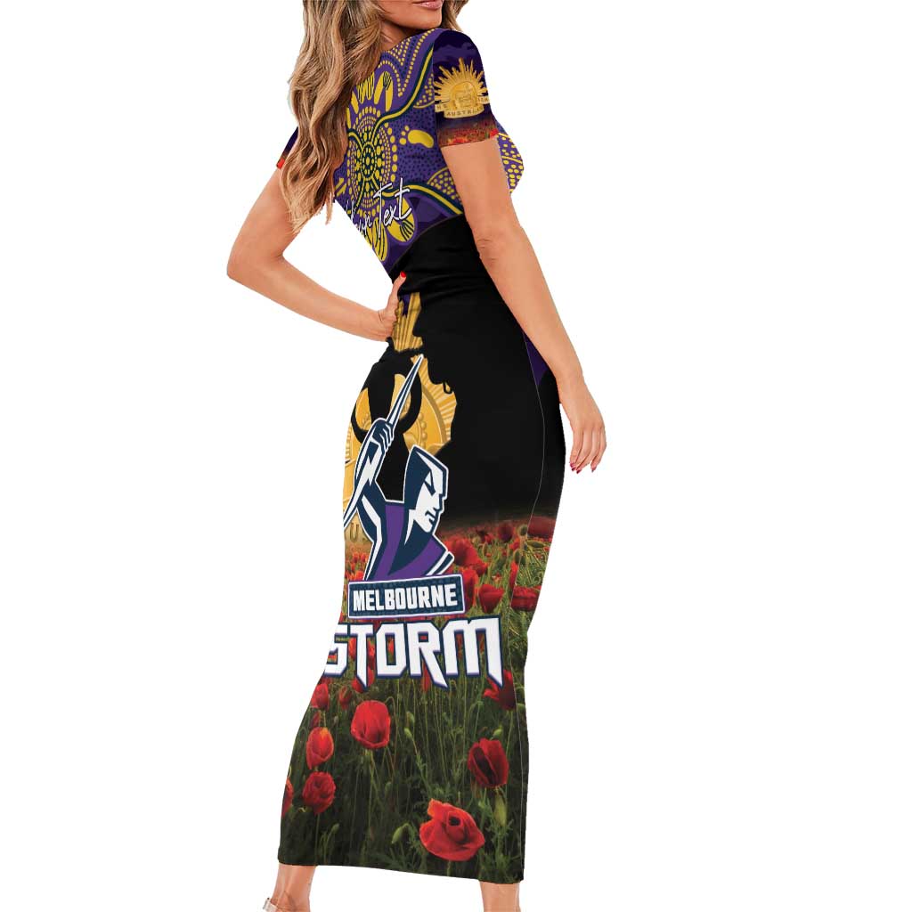 Personalised Melbourne Storm Rugby ANZAC Day Family Matching Short Sleeve Bodycon Dress and Hawaiian Shirt Last Post Poppy We Will Remember Them