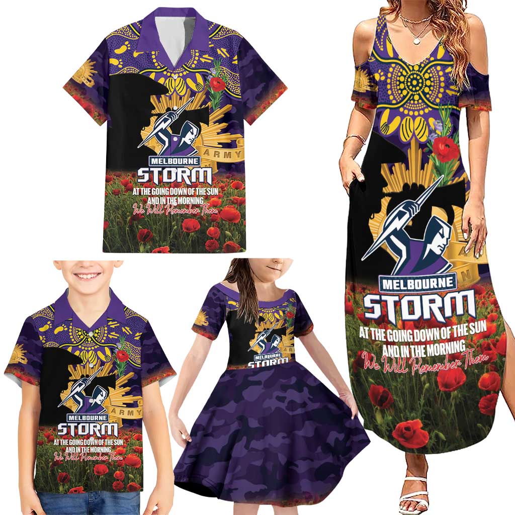 Personalised Melbourne Storm Rugby ANZAC Day Family Matching Summer Maxi Dress and Hawaiian Shirt Last Post Poppy We Will Remember Them