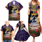 Personalised Melbourne Storm Rugby ANZAC Day Family Matching Summer Maxi Dress and Hawaiian Shirt Last Post Poppy We Will Remember Them