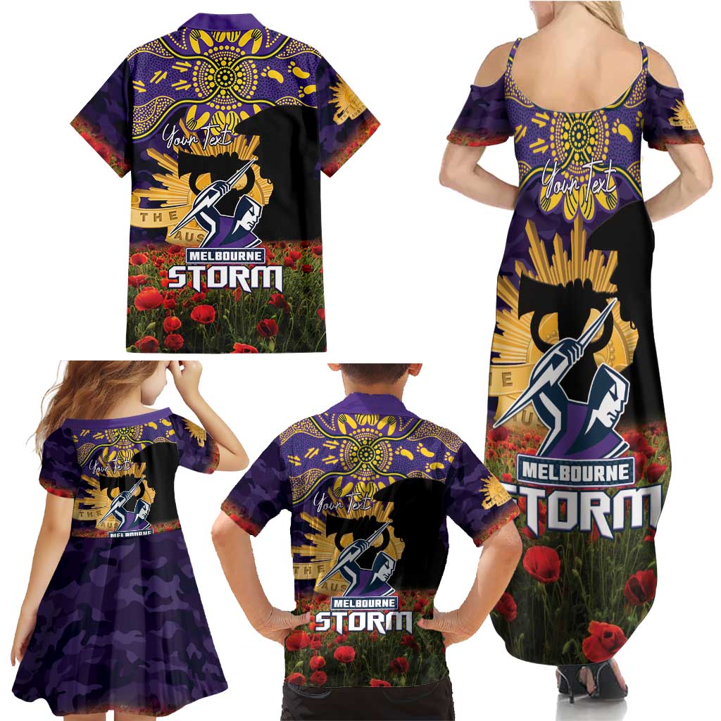 Personalised Melbourne Storm Rugby ANZAC Day Family Matching Summer Maxi Dress and Hawaiian Shirt Last Post Poppy We Will Remember Them