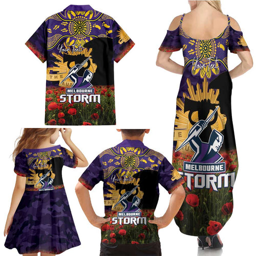 Personalised Melbourne Storm Rugby ANZAC Day Family Matching Summer Maxi Dress and Hawaiian Shirt Last Post Poppy We Will Remember Them