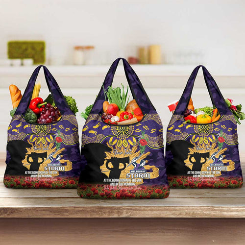 Personalised Melbourne Storm Rugby ANZAC Day Grocery Bag Last Post Poppy We Will Remember Them