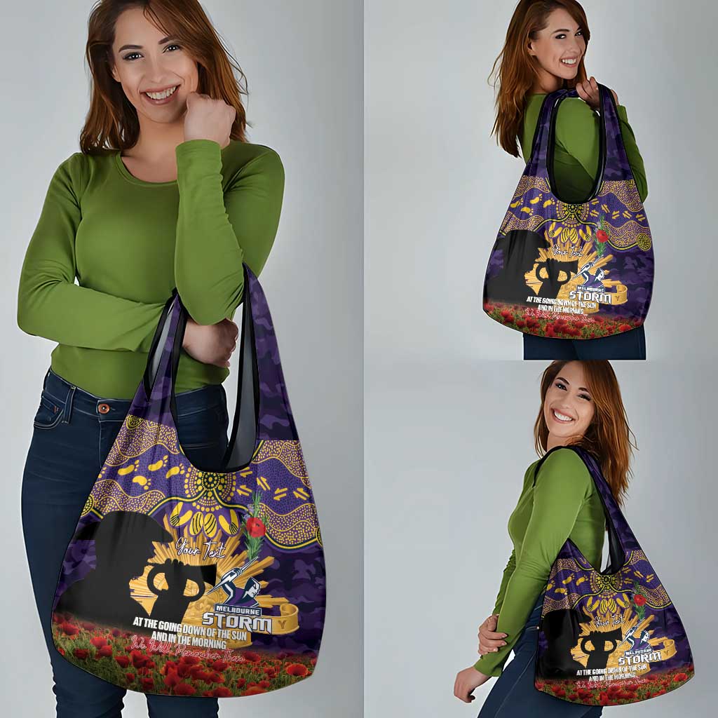 Personalised Melbourne Storm Rugby ANZAC Day Grocery Bag Last Post Poppy We Will Remember Them