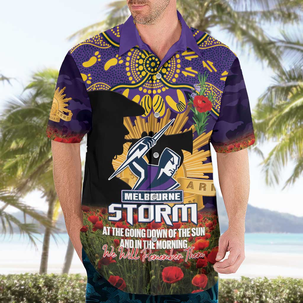 Personalised Melbourne Storm Rugby ANZAC Day Hawaiian Shirt Last Post Poppy We Will Remember Them