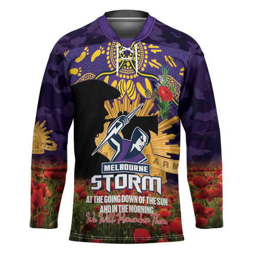 Personalised Melbourne Storm Rugby ANZAC Day Hockey Jersey Last Post Poppy We Will Remember Them