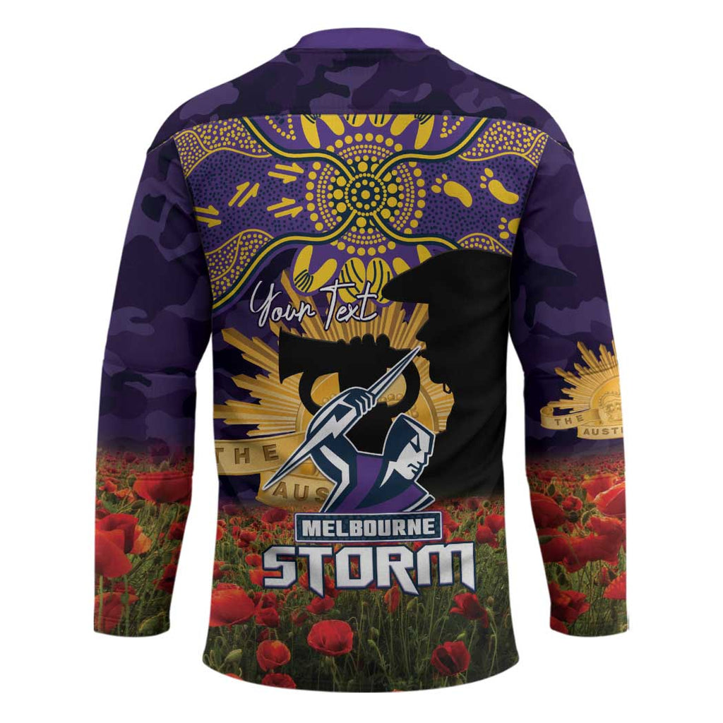 Personalised Melbourne Storm Rugby ANZAC Day Hockey Jersey Last Post Poppy We Will Remember Them