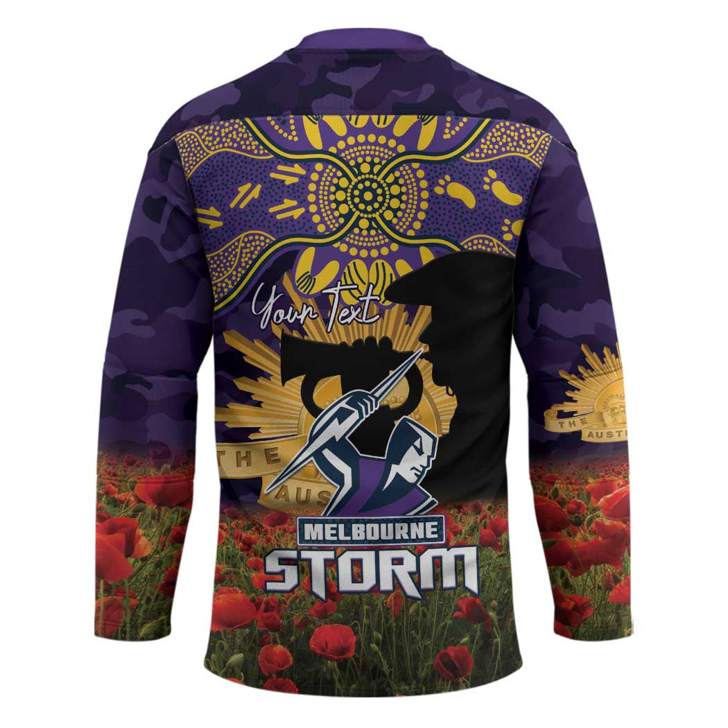 Personalised Melbourne Storm Rugby ANZAC Day Hockey Jersey Last Post Poppy We Will Remember Them