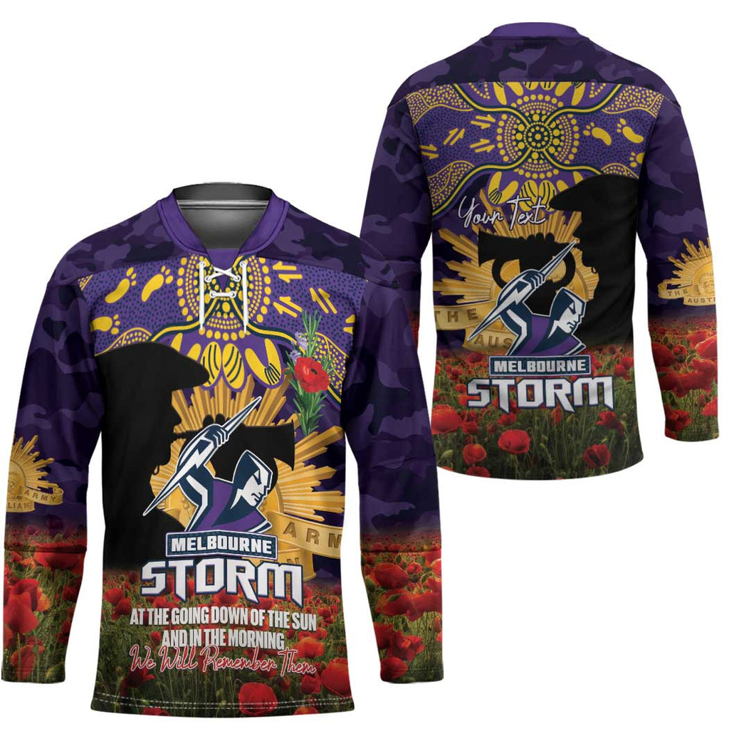Personalised Melbourne Storm Rugby ANZAC Day Hockey Jersey Last Post Poppy We Will Remember Them