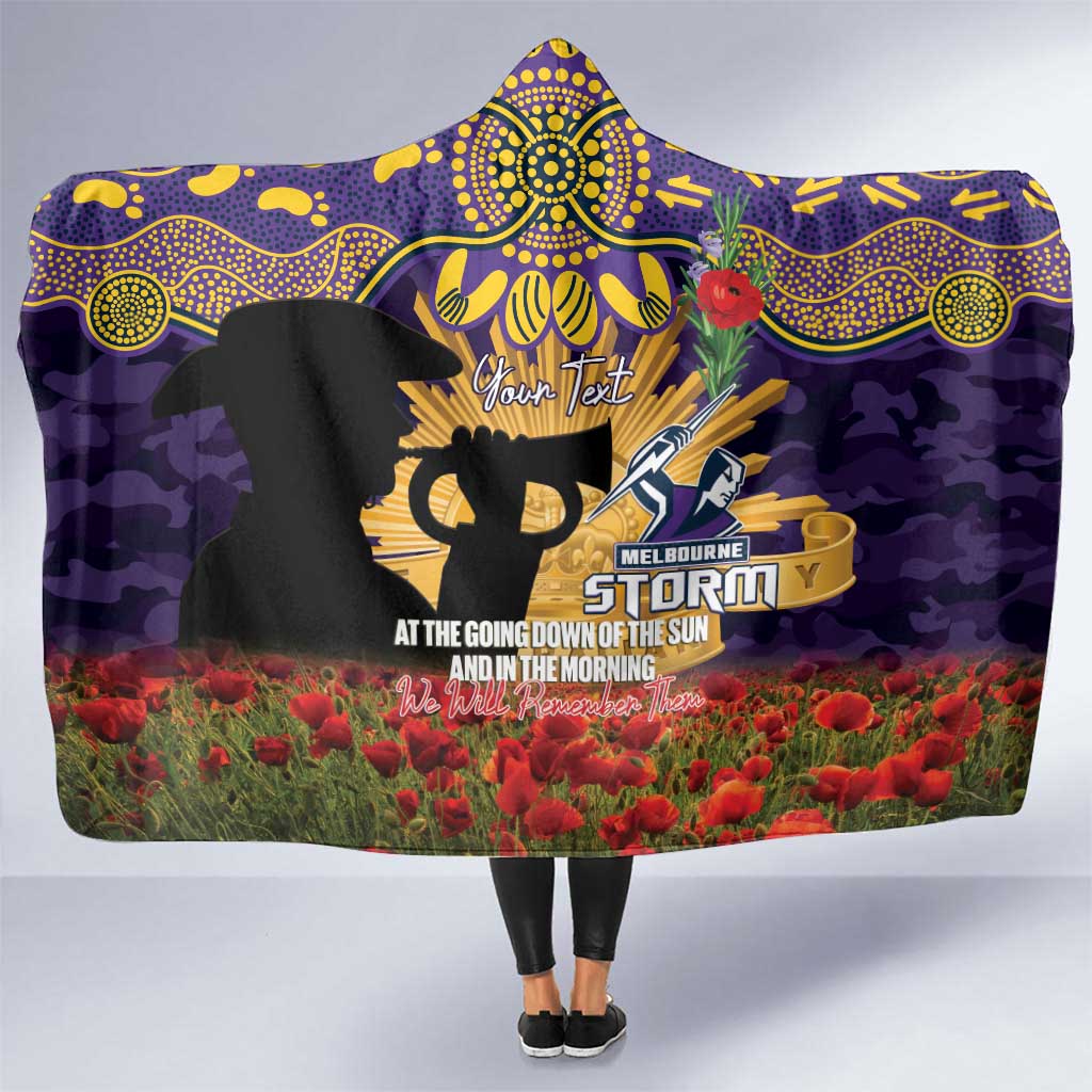 Personalised Melbourne Storm Rugby ANZAC Day Hooded Blanket Last Post Poppy We Will Remember Them