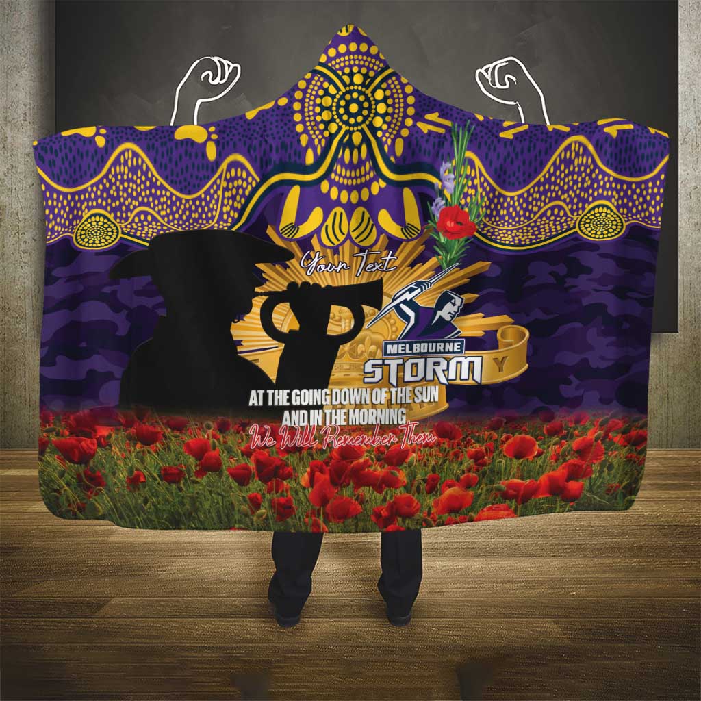 Personalised Melbourne Storm Rugby ANZAC Day Hooded Blanket Last Post Poppy We Will Remember Them