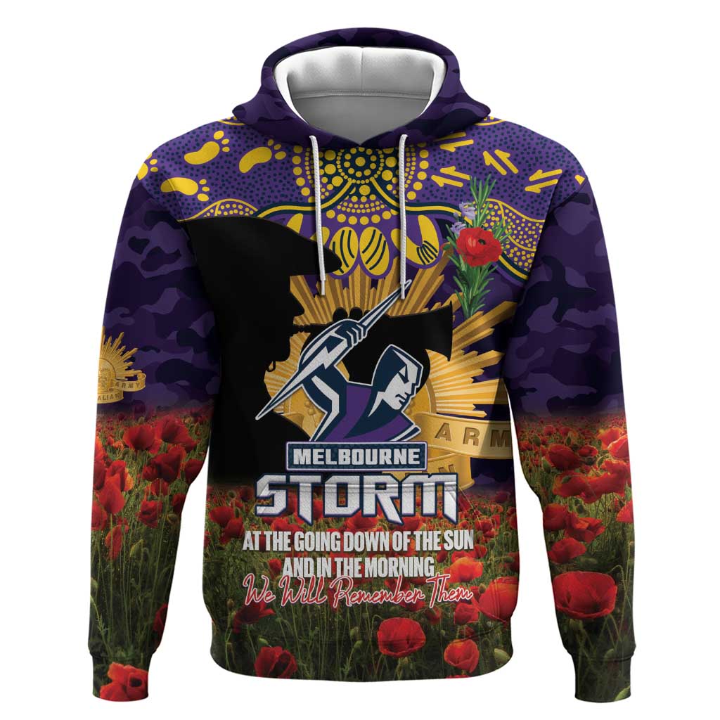 Personalised Melbourne Storm Rugby ANZAC Day Hoodie Last Post Poppy We Will Remember Them