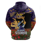 Personalised Melbourne Storm Rugby ANZAC Day Hoodie Last Post Poppy We Will Remember Them