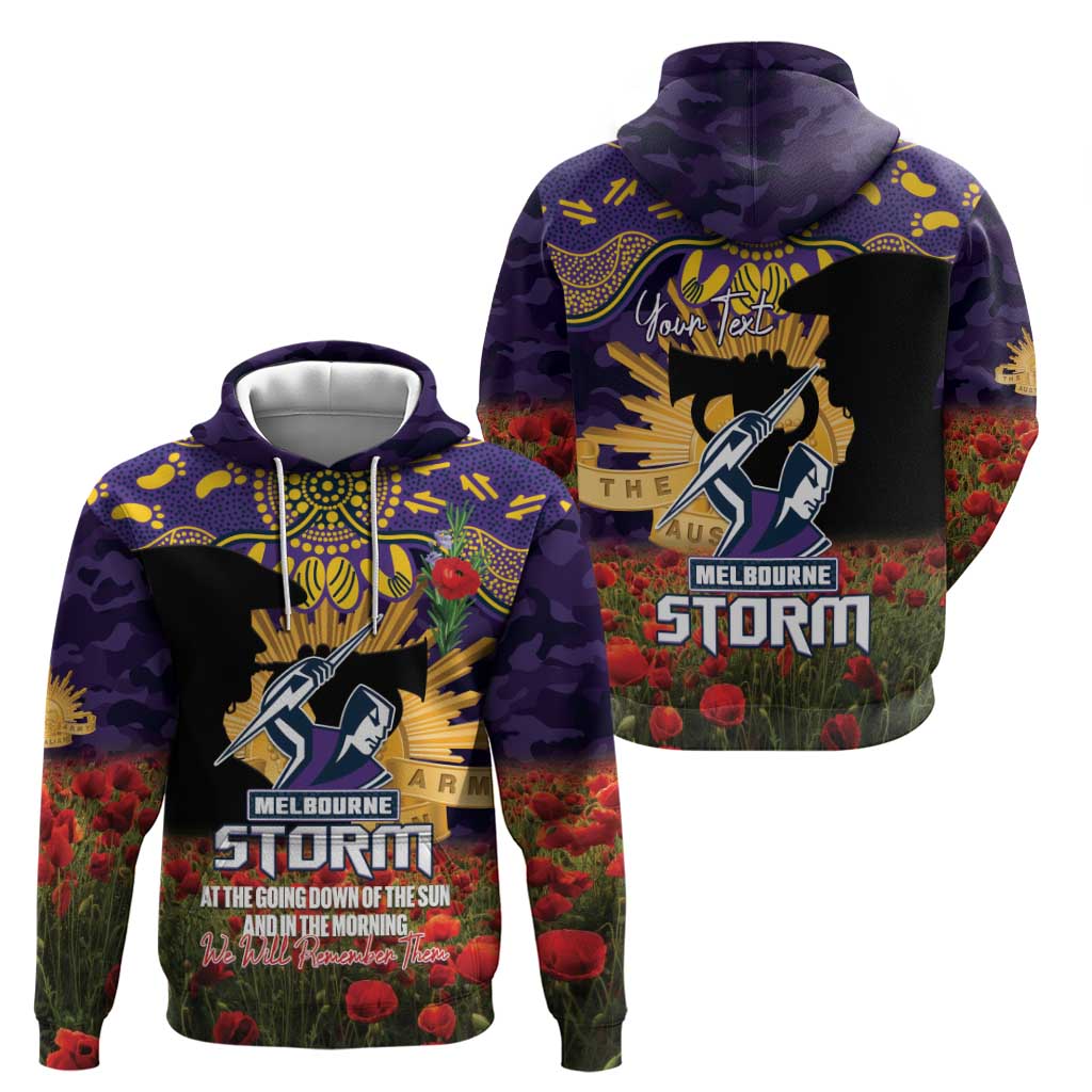 Personalised Melbourne Storm Rugby ANZAC Day Hoodie Last Post Poppy We Will Remember Them