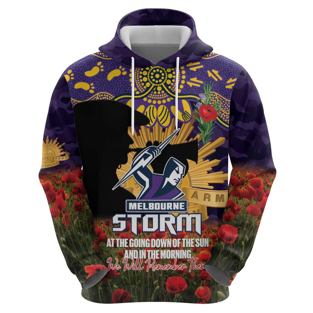 Personalised Melbourne Storm Rugby ANZAC Day Hoodie Last Post Poppy We Will Remember Them