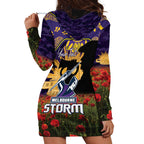 Personalised Melbourne Storm Rugby ANZAC Day Hoodie Dress Last Post Poppy We Will Remember Them