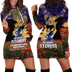 Personalised Melbourne Storm Rugby ANZAC Day Hoodie Dress Last Post Poppy We Will Remember Them