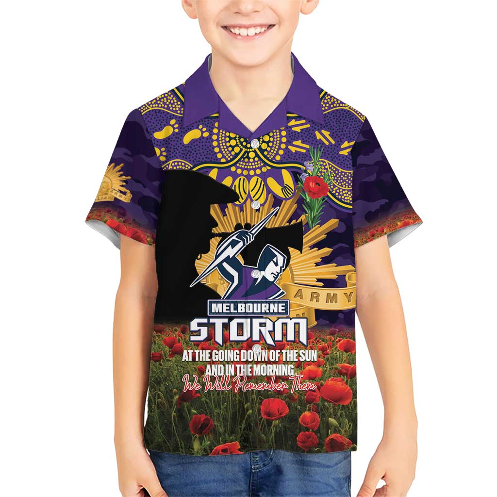 Personalised Melbourne Storm Rugby ANZAC Day Kid Hawaiian Shirt Last Post Poppy We Will Remember Them