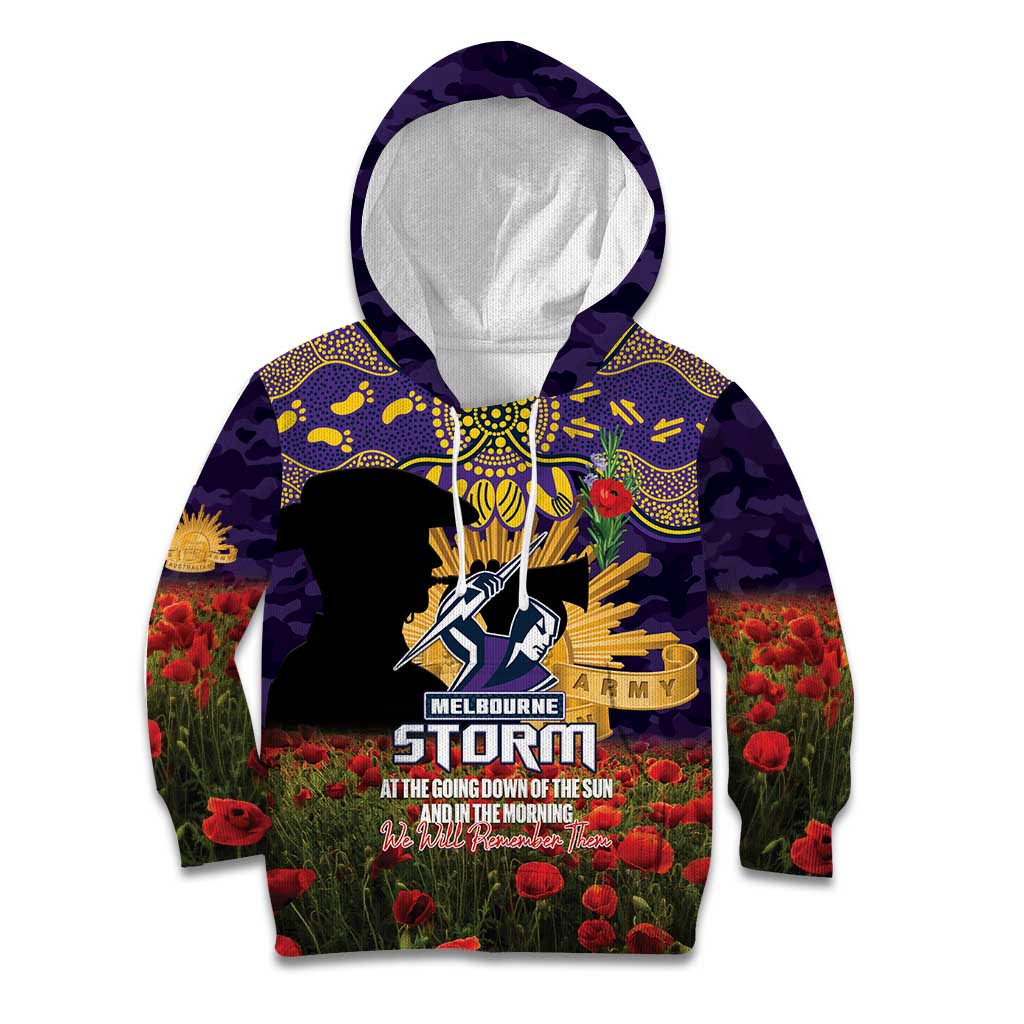 Personalised Melbourne Storm Rugby ANZAC Day Kid Hoodie Last Post Poppy We Will Remember Them