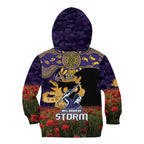 Personalised Melbourne Storm Rugby ANZAC Day Kid Hoodie Last Post Poppy We Will Remember Them