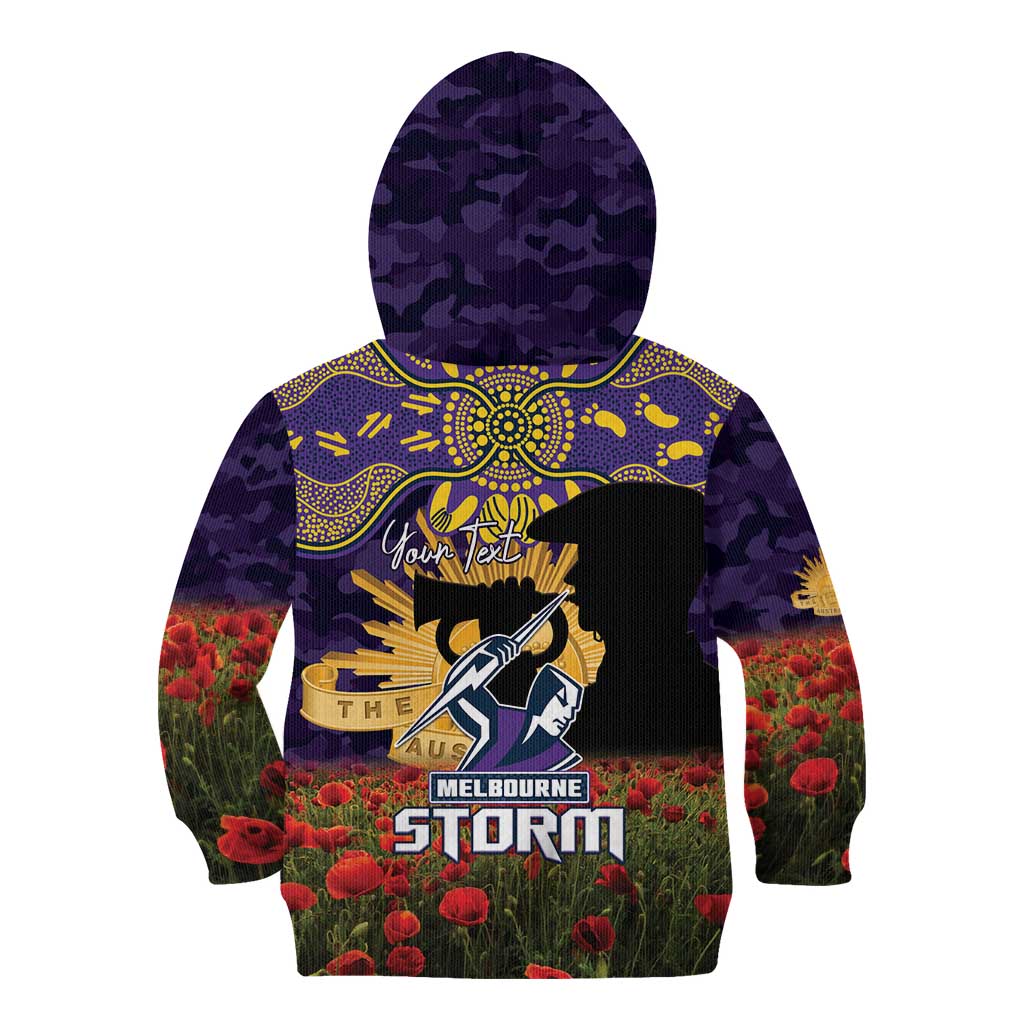 Personalised Melbourne Storm Rugby ANZAC Day Kid Hoodie Last Post Poppy We Will Remember Them