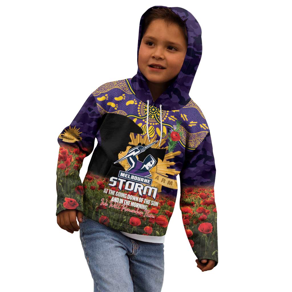 Personalised Melbourne Storm Rugby ANZAC Day Kid Hoodie Last Post Poppy We Will Remember Them