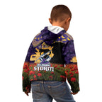 Personalised Melbourne Storm Rugby ANZAC Day Kid Hoodie Last Post Poppy We Will Remember Them