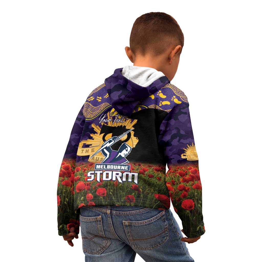 Personalised Melbourne Storm Rugby ANZAC Day Kid Hoodie Last Post Poppy We Will Remember Them