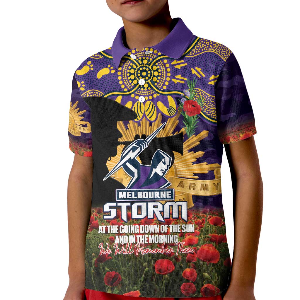 Personalised Melbourne Storm Rugby ANZAC Day Kid Polo Shirt Last Post Poppy We Will Remember Them