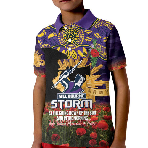 Personalised Melbourne Storm Rugby ANZAC Day Kid Polo Shirt Last Post Poppy We Will Remember Them