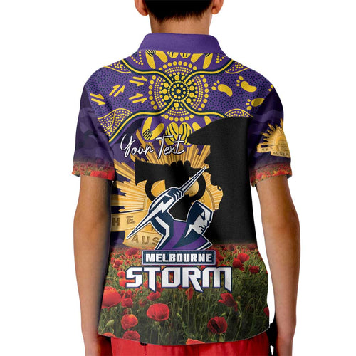 Personalised Melbourne Storm Rugby ANZAC Day Kid Polo Shirt Last Post Poppy We Will Remember Them