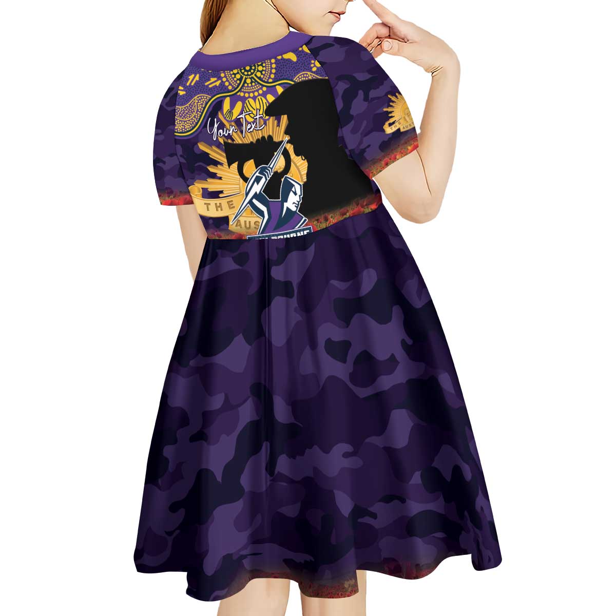 Personalised Melbourne Storm Rugby ANZAC Day Kid Short Sleeve Dress Last Post Poppy We Will Remember Them