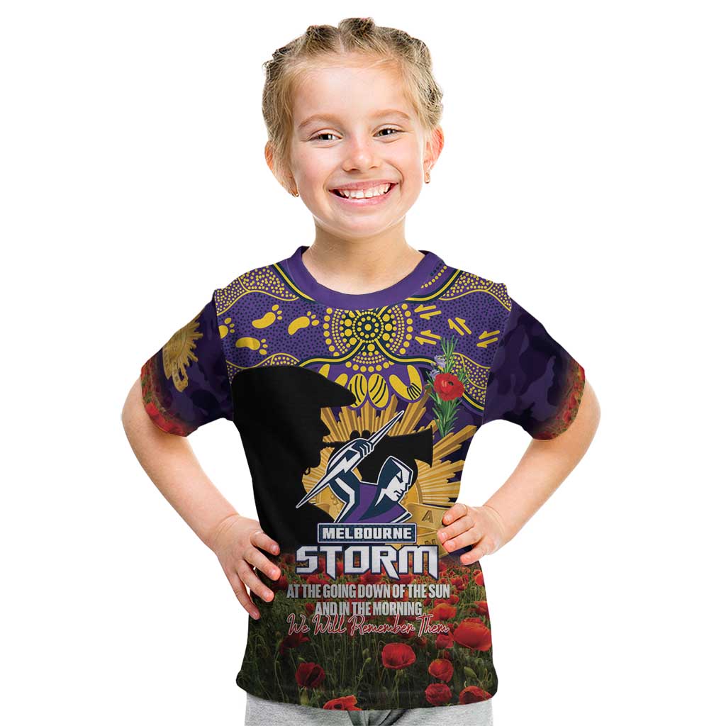Personalised Melbourne Storm Rugby ANZAC Day Kid T Shirt Last Post Poppy We Will Remember Them