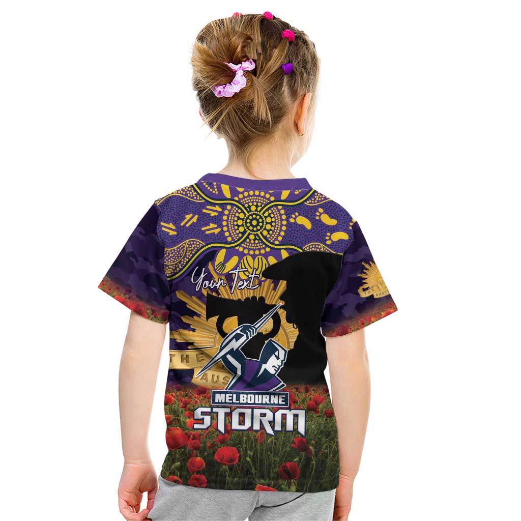 Personalised Melbourne Storm Rugby ANZAC Day Kid T Shirt Last Post Poppy We Will Remember Them