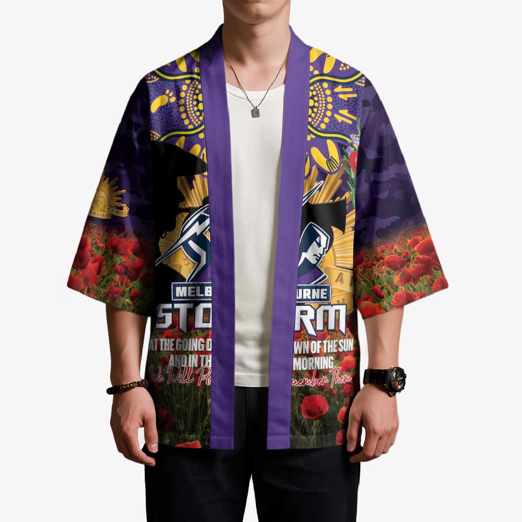 Personalised Melbourne Storm Rugby ANZAC Day Kimono Last Post Poppy We Will Remember Them