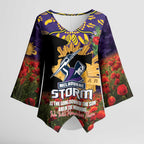 Personalised Melbourne Storm Rugby ANZAC Day Kimono Sleeve Blouse Last Post Poppy We Will Remember Them
